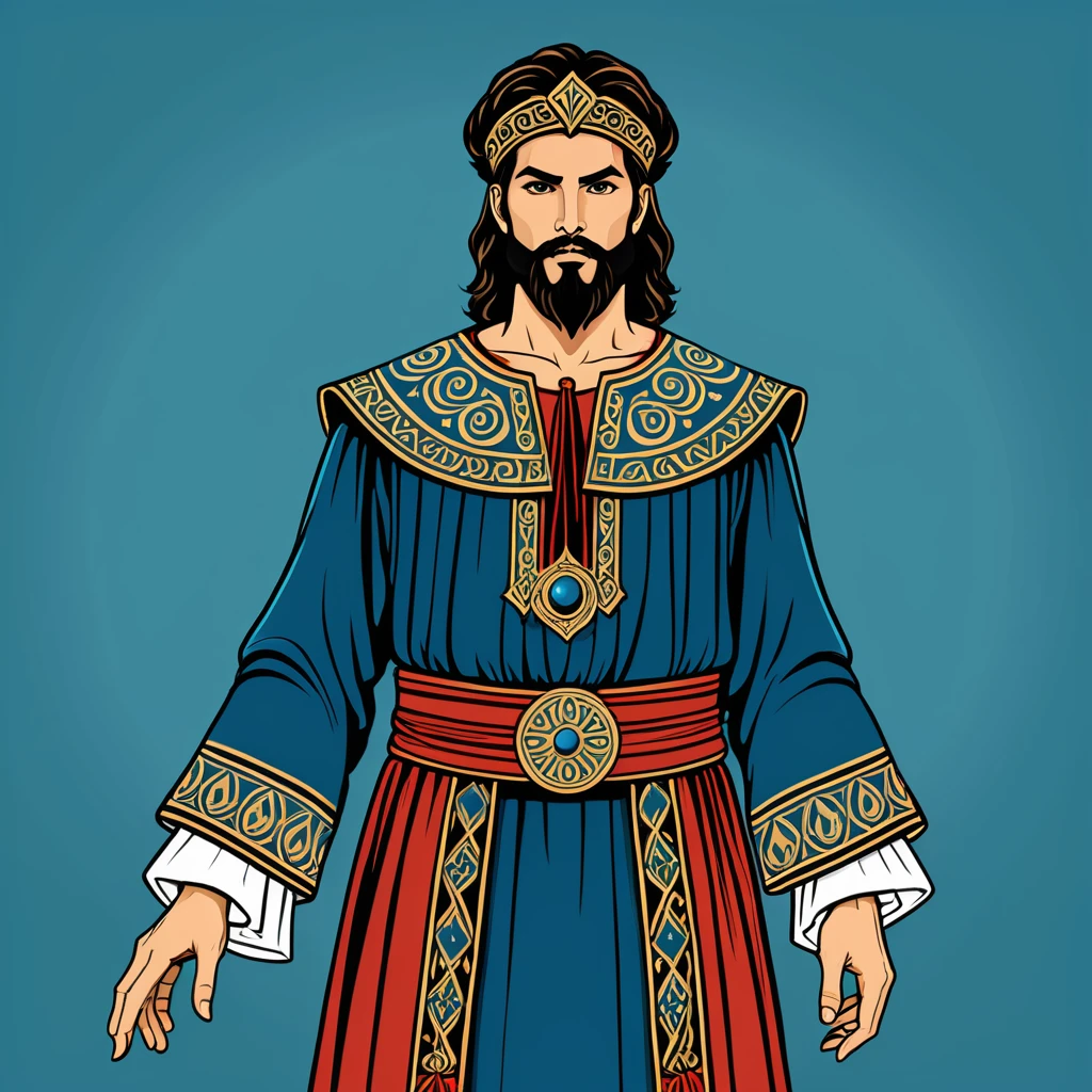 hungarian warlock in greek folk outfit, vector graphics, strong contours
