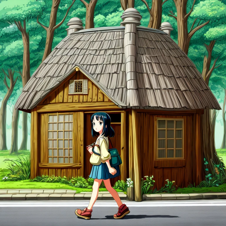 best quality,(masterpiece:1,2),highres,original,perfect lighting,extremely detailed wallpaper,(extremely detailed CG:1.2),Japanese manga style,Studio Ghibli,Hayao Miyazaki style,high saturation,Rich details,A girl carrying a bag walking down the street, (best quality:1.3), (high resolution:1), (detailed:1.3), (excellent:1.3), (perfect:1.3), (perfection:1.3), (Roll cover art:0), (illustration:1.3), Studio Ghibli's artwork