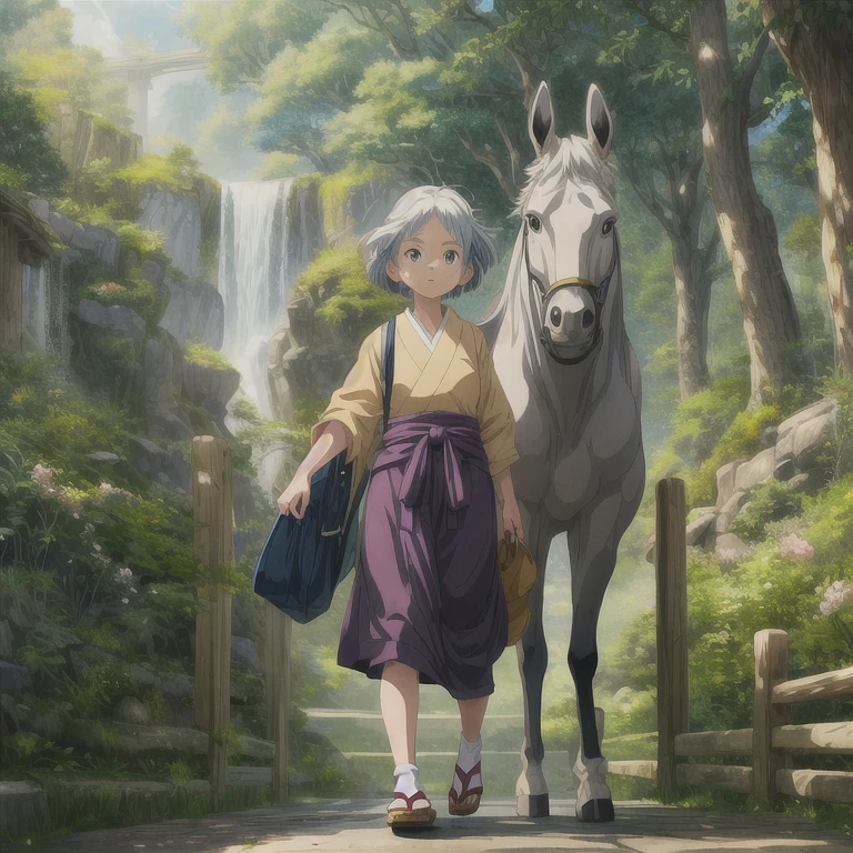 best quality,(masterpiece:1,2),highres,original,perfect lighting,extremely detailed wallpaper,(extremely detailed CG:1.2),Japanese manga style,Studio Ghibli,Hayao Miyazaki style,high saturation,Rich details,A girl carrying a bag walking down the street, (best quality:1.3), (high resolution:1), (detailed:1.3), (excellent:1.3), (perfect:1.3), (perfection:1.3), (Roll cover art:0), (illustration:1.3), Studio Ghibli's artwork