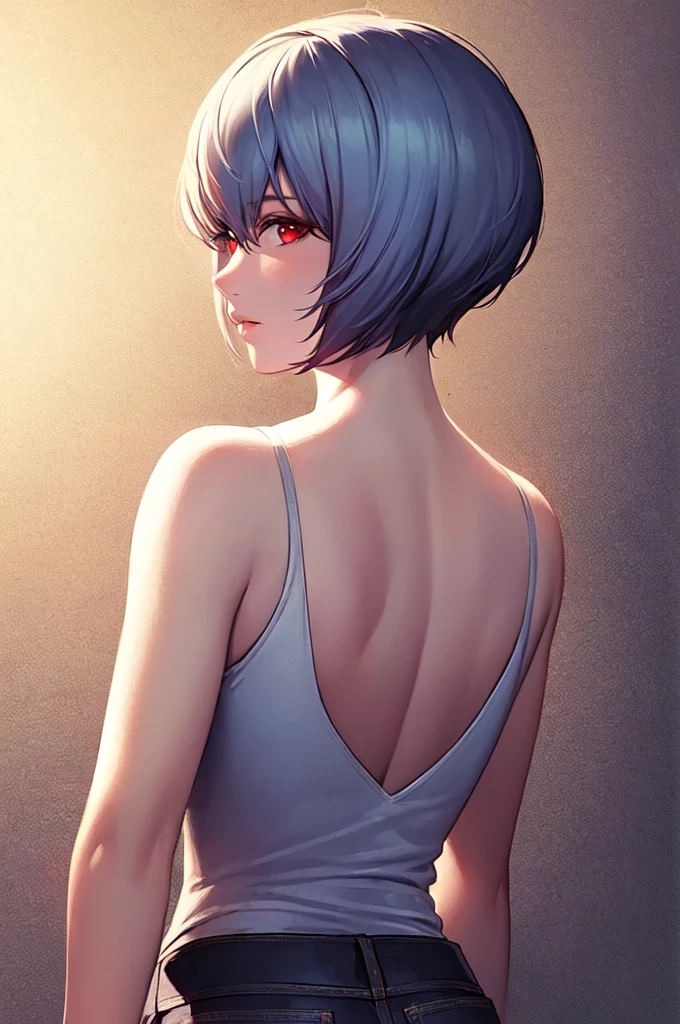 {{{Neon Genesis Evangelion, Rei Ayanami:1.9}}}, 8k, Best Quality, Super detailed, It is high resolution., Highly detailed CG, Clear, Best aesthetic, Great shading, (Photorealistic:1.3), High contrast, Ultra-thin illustration, Shrinkage rate, Beautiful detailed eyes, Beautiful detailed skin, Realistic skin, Beautiful detailed hand, Beautiful detailed fingers, Beautiful detailed hair, Detailed hair, Beautifully detailed ears, Beautiful Detail Lip, Professional Lighting, Beautiful detailed backgrounds, Very realistic backgrounds, 1 Girl, Solo, Age 25, Beautiful woman, (((Glossy pale hair, Bobcut))), (Hair between the eyes), (Dark red eyes), Inner camisole, Black jacket, jeans, Movement angle,　Lip gloss, 　Cowboy Shot, full body, blush, Expressionless, Room of Xicheng, Fuck from behind,