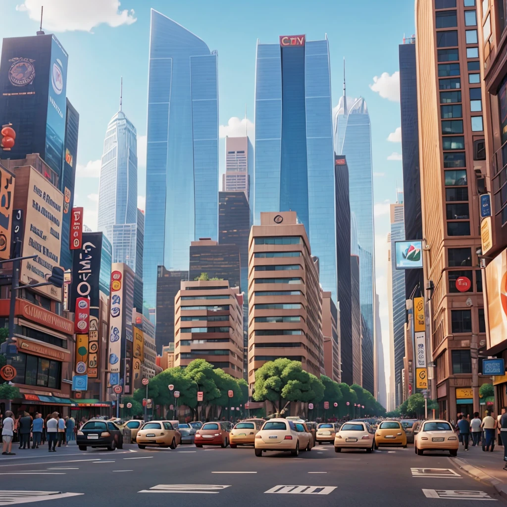 In the city that is crowded with cars and people(ask cartoon)
