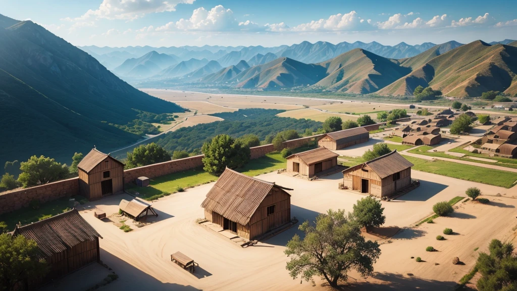 Beautiful scenery of ancient Iranian village, Aerial view, Photorealistic photos, High definition.