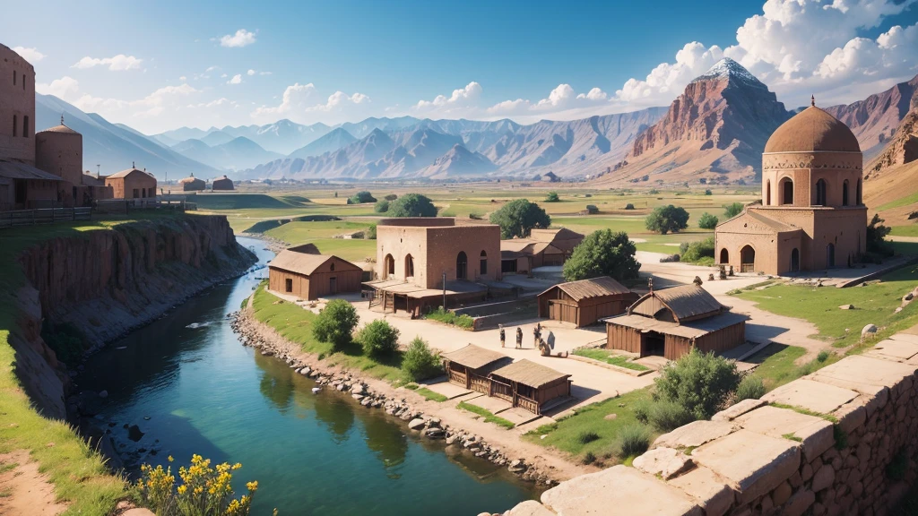 Beautiful scenery of ancient Iranian village, Aerial view, Photorealistic photos, High definition. 