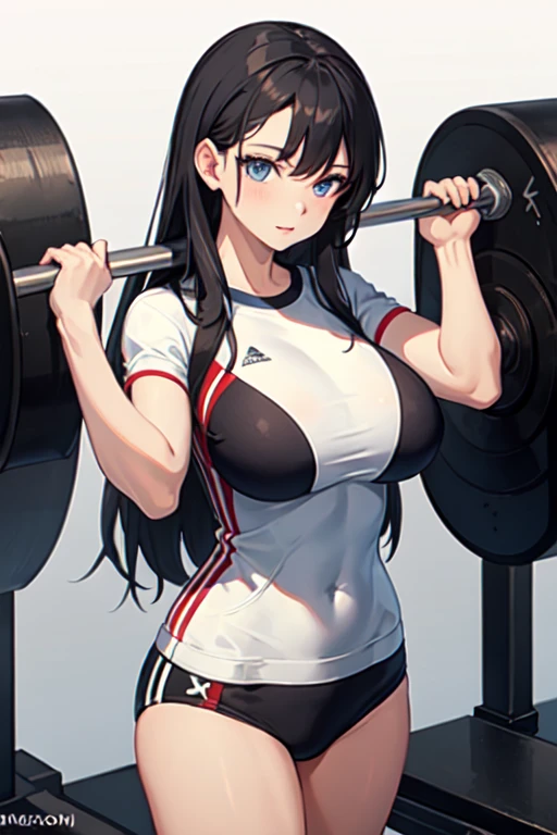 ((Highest quality)), ((masterpiece)), (detailed), One girl, Gym suit,,Black Hair,blue eyes,Long Hair,Big Breasts,