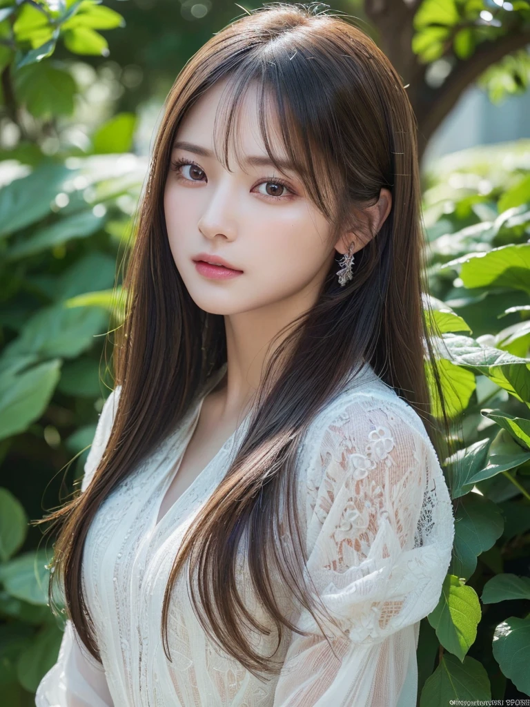 (8k, RAW photo, top quality, masterpiece: 1.2), (realistic, photorealistic: 1.37), three-dimensional, ((ultra detail, ultra high resolution, beautiful detailed face):1.3), beautiful detailed skin, skin texture, floating hair, professional lighting, beautiful woman with long flowing hair in a vibrant garden