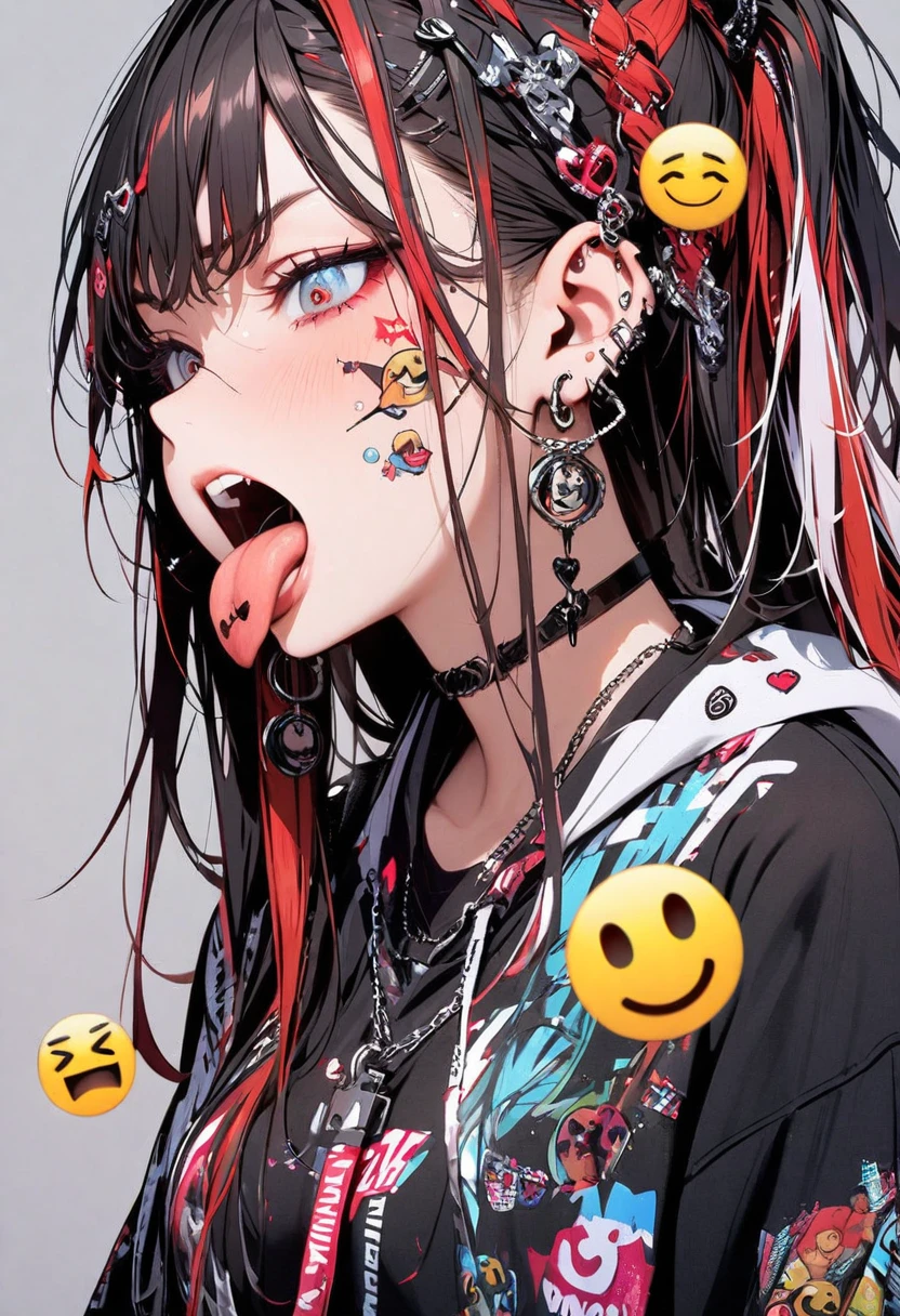 Rot, tongue，Girl，ear rings，Rot, emoji