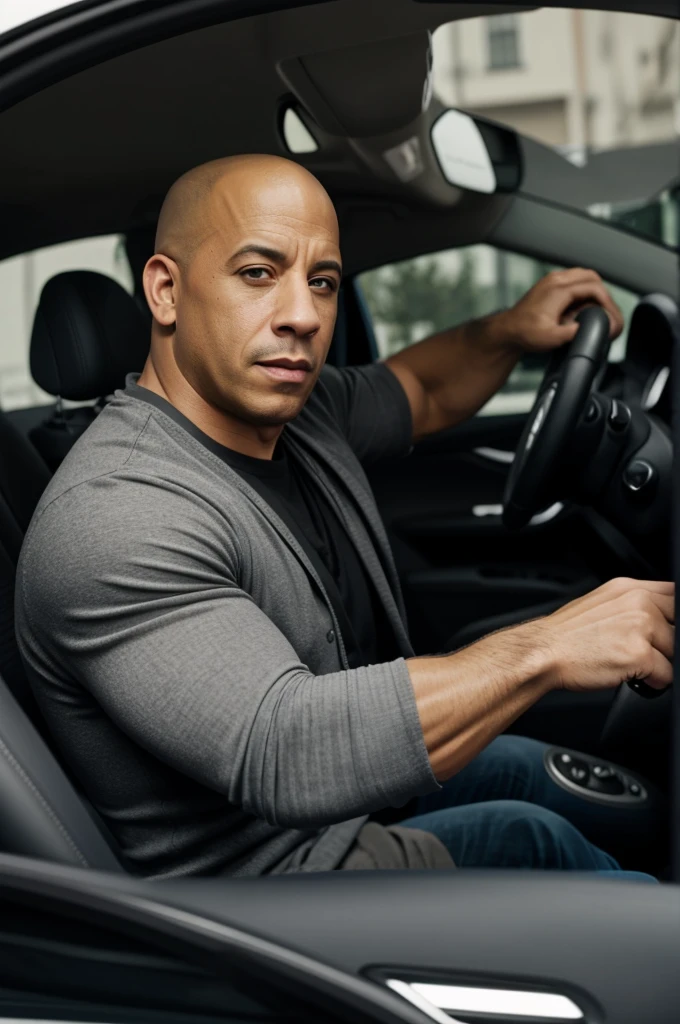 Vin diesel driving a gray Kia forte but he has long hair