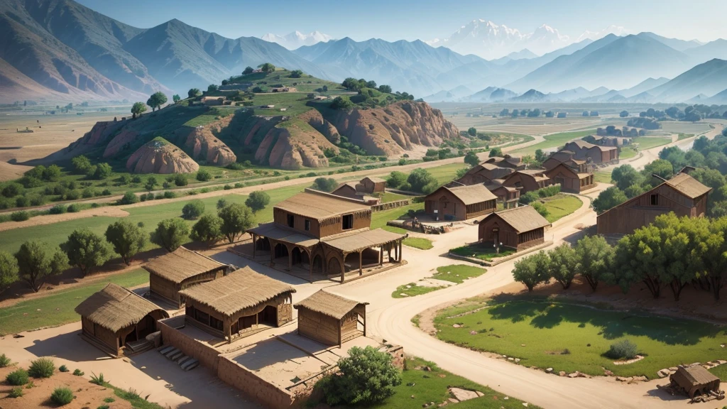 Beautiful scenery of ancient Iranian village, Aerial view, Photorealistic photos, High definition.