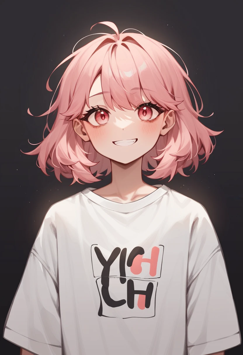 1 A Girl Named Blackberry, bright pink hair and eyes, with a warm smile, loving eyes, your clothes are soft and velvety, completely black background 