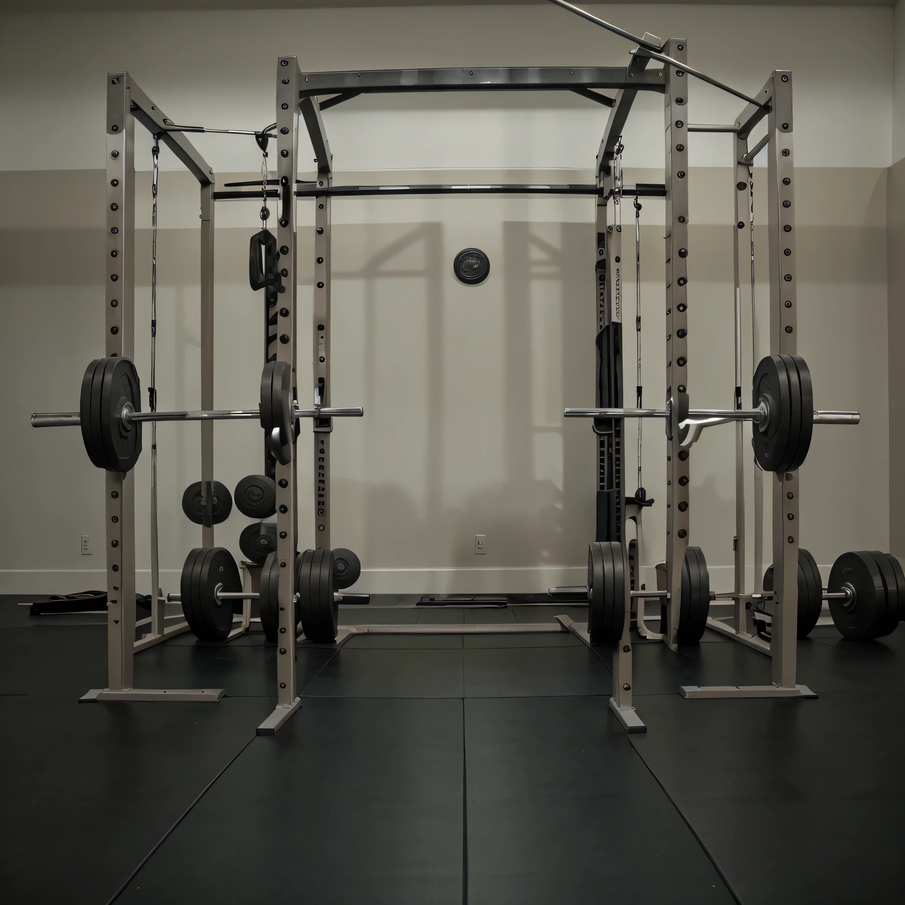 Empty gym background with heavy weights and equipment