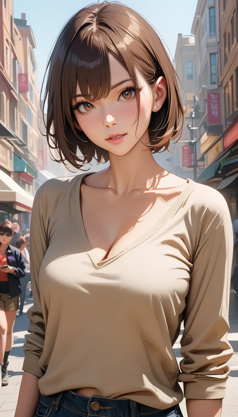 masterpiece , modern, Verism, masterpiece, super detail, best quality, 4K , [Realistic],　23 years old,woman,Short Bob,Brown Hair