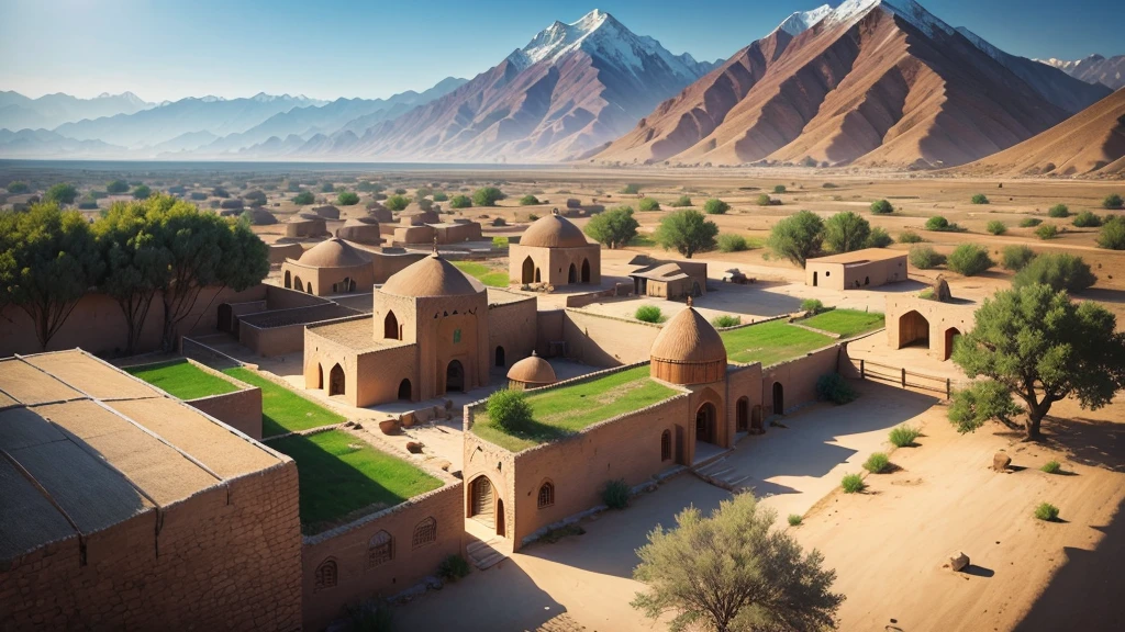 Beautiful scenery of ancient Iranian village, Aerial view, Photorealistic photos, High definition.