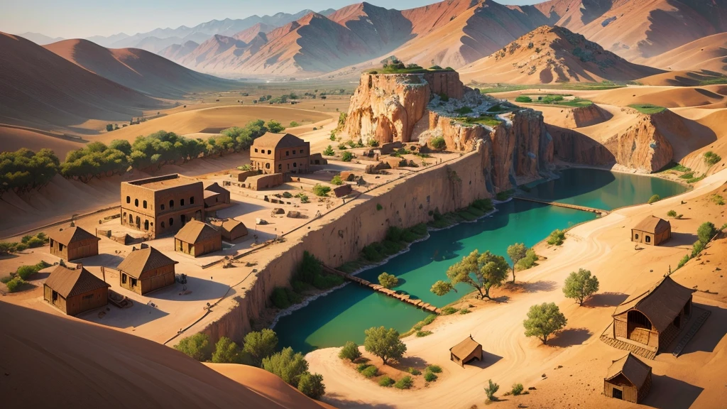 Beautiful scenery of ancient Iranian village, Aerial view, Photorealistic photos, High definition.