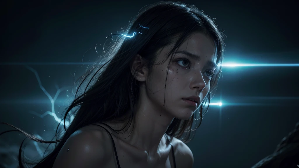 A dramatic scene of the alien leader Aldara sacrificing herself to save her people. Aldara is depicted with a glowing wound, her bioluminescent patterns dimming. Her expression is a mix of pain and determination, as she channels her remaining strength into a powerful energy field. Surrounding her are elements of advanced alien technology and a chaotic battlefield. Her elegant high-tech attire is torn, and sparks of energy emanate from her, symbolizing her ultimate sacrifice. Other characters, including humans and aliens, watch in awe and sorrow.