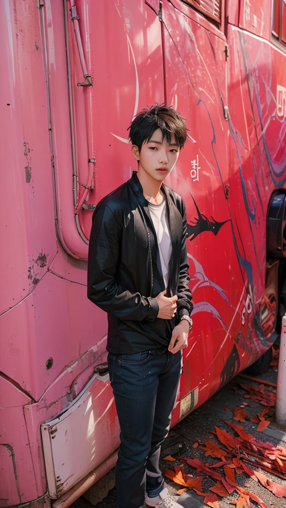 (masterpiece、top-quality、top-quality、raw、A hyper-realistic)、Urban cityscape、Shibuya cityscape、a handsome、twinks、(((Korean in his 20s with idol face)))、A slender、(((Please wear a plain black long-sleeved T-shirt all over your body.)))、((whole body visible))、(standing straight ahead)、Wearing jeans、ighly detailed、colourfull、highestdetailed