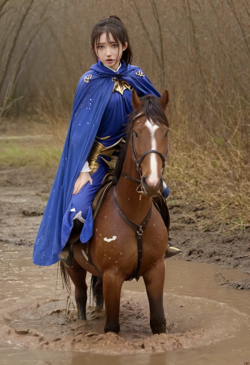 stuck in mud,(((masterpiece))),(((Highest quality))),((Tabletop:1.4, Highest quality)), (Realな写真:1.4), in the muddy river,dirty swamp,horse ridden by girl meet with an accident that it fall over sticky swamp,Sweaty girl,
((1 cute girl knight)),rodeo,horse standing,Surprised face,stumble,aggressive,slouch,horse standing, prancing horse in pitfall,cute,Napoléon horse sliped in pitfall,in the pitfall,Uplifting,Knight Princess,
(超High resolution:1.2),, wonderful, Very detailed CG Unity 8k wallpaper, Very detailed, High resolution,fat horse ridden by japanese girl,Double,Royal blue armor and short cloak,Soaking in the swamp,Mud Splash,
Soft Light, Beautiful detailed girl, Droopy eyes,Very detailedな目と顔, Beautiful and exquisite nose, Beautiful and exquisite, horse ridden by a girl can't stand up because its drowned in the sticky muddy pitfall:10.0 ,Displeased face:4.0,Real,Stir,Anatomically correct,action horse riding scene while struggle fighting