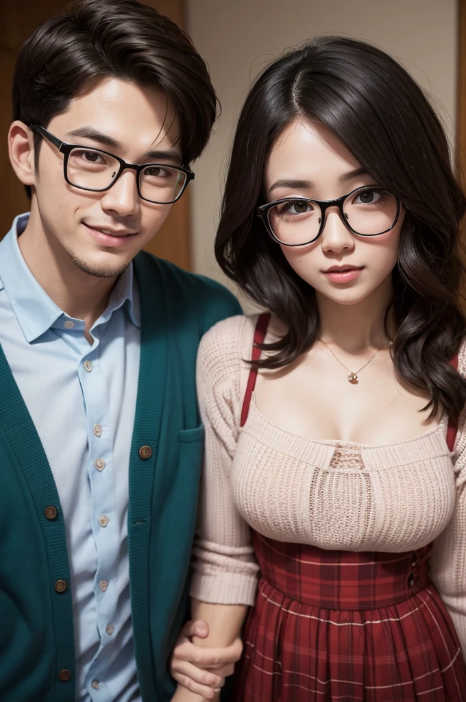 (Real, High resolution:1.3), A 30 year old Japanese woman with a perfect body,A man with a perfect body, Very beautiful face and brown eyes,Long black hair,(Completely naked : 1.3), Glasses, Big Breasts,(Orgasm Face : 1.2)、(A man groping a woman's breasts: 1.7)、desert