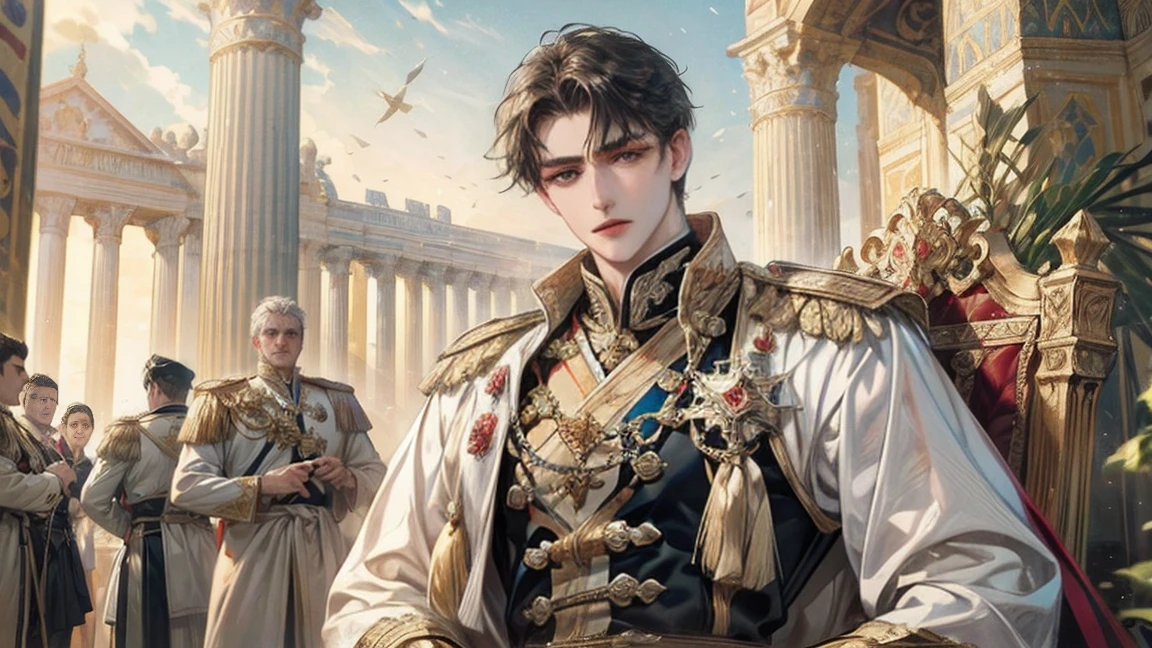masterpiece, Highest quality, Very detailed, (((masterpiece, Highest quality, High resolution, Attention to detail)))), ((Highest quality, 8k, masterpiece:1.3)),Constantine the Great. Destined to become Emperor of Rome. A boy's growth story. He is a dangerous young man who is friendly and gentle in his daily life, but becomes ruthless and ruthless when necessary. Like a lion. A man who has had an immeasurable impact not only on the Roman Empire, but on the rest of the world. Days of military training, academic education, and field practice in the Roman Eastern Empire. The training and trials of the elders. power struggle. friendship. adventure. His complicated relationship with his father. A mother to protect. Pure love with a pretty and adorable girl who must be protected. Fresh youth. Battle between Germania and Persia. Recapture of Alexandria, Egypt. lyrical. Dramatic. Heartful. romantic. Real. masterpiece. Super high quality. Ultra high definition. Divine work. A Hollywood historical masterpiece. Drama. Luxurious. Majestic. magnificent. delicate. detail. Elaborate. passion. Cold-hearted. Epic romance.