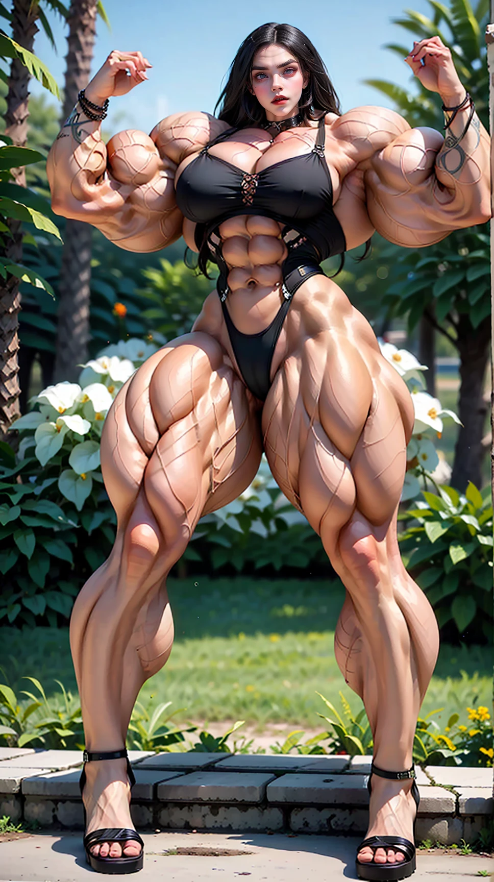 (beautiful girl:1.25), (megan fox:1.25), (large fake breasts:1.25), (young naked bodybuilder girl:1.25), seductive face, mouth wide open carnage style, long red hair, perfect muscular body, super skinny legs, sissy, femboy, (full body view:1.25),