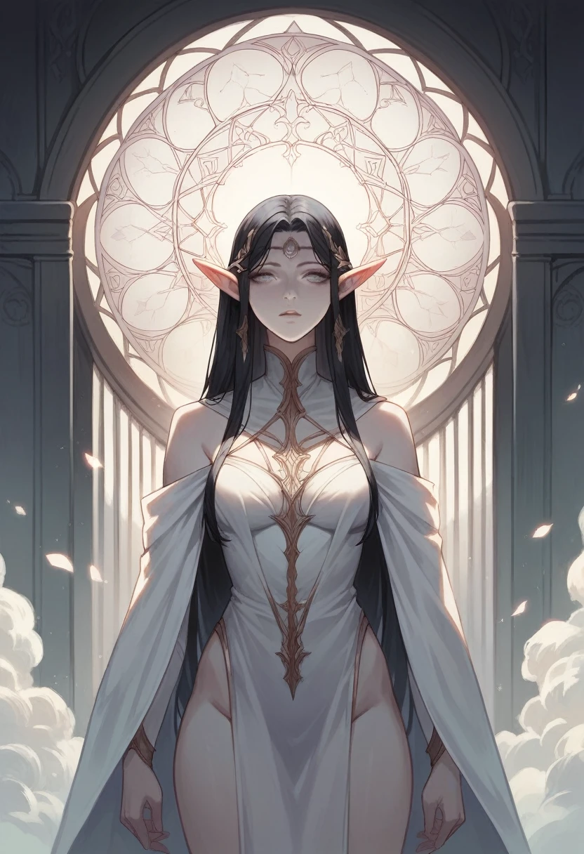 1girl,Ultra Detailed, Beautiful Beauty, Beautiful, Masterpiece, Best Quality, Elf, Epic, Fantasy, Pale skin, void black hair, fallen Priestess,otherworldly,darkness