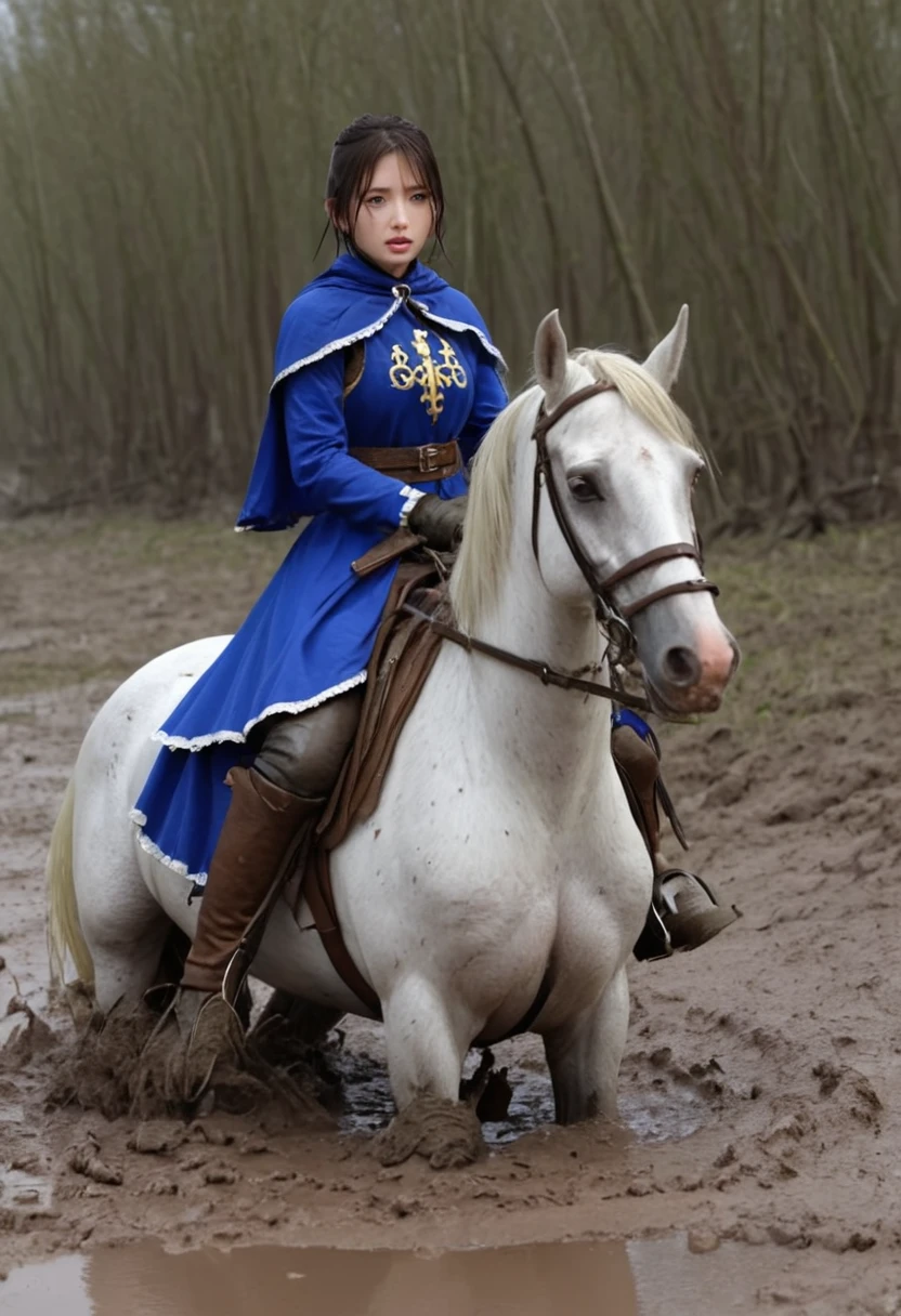 stuck in mud,(((masterpiece))),(((Highest quality))),((Tabletop:1.4, Highest quality)), (Realな写真:1.4), in the muddy river,dirty swamp,white horse ridden by girl meet with an accident that it fall over sticky swamp,Sweaty girl,
((1 cute girl knight)),rodeo,horse standing,Surprised face,stumble,aggressive,slouch,horse standing, prancing horse in pitfall,cute,Napoléon horse sliped in pitfall,in the pitfall,Uplifting,Knight Princess,
(超High resolution:1.2),, wonderful, Very detailed CG Unity 8k wallpaper, Very detailed, High resolution,fat horse ridden by japanese girl,Double,Royal blue armor and short cloak,Soaking in the swamp,Mud Splash,
Soft Light, Beautiful detailed girl, Droopy eyes,Very detailedな目と顔, Beautiful and exquisite nose, Beautiful and exquisite, horse ridden by a girl can't stand up because its drowned in the sticky muddy pitfall:10.0 ,Displeased face:4.0,Real,Stir,Anatomically correct,action horse riding scene while struggle fighting