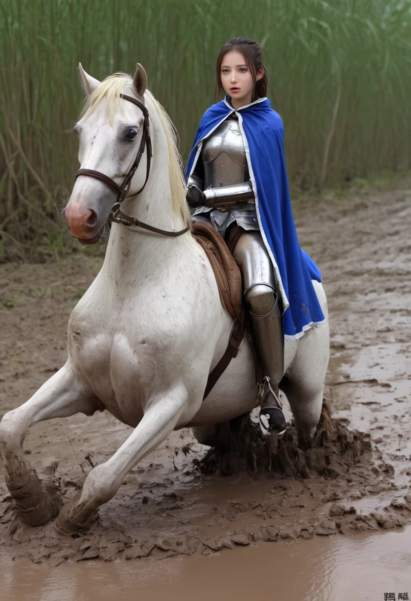 stuck in mud,(((masterpiece))),(((Highest quality))),((Tabletop:1.4, Highest quality)), (Realな写真:1.4), in the muddy river,dirty swamp,white horse ridden by girl meet with an accident that it fall over sticky swamp,Sweaty girl,
((1 cute girl knight)),rodeo,horse standing,Surprised face,stumble,aggressive,slouch,horse standing, prancing horse in pitfall,cute,Napoléon horse sliped in pitfall,in the pitfall,Uplifting,Knight Princess,
(超High resolution:1.2),, wonderful, Very detailed CG Unity 8k wallpaper, Very detailed, High resolution,fat horse ridden by japanese girl,Double,Royal blue armor and short cloak,Soaking in the swamp,Mud Splash,
Soft Light, Beautiful detailed girl, Droopy eyes,Very detailedな目と顔, Beautiful and exquisite nose, Beautiful and exquisite, horse ridden by a girl can't stand up because its drowned in the sticky muddy pitfall:10.0 ,Displeased face:4.0,Real,Stir,Anatomically correct,action horse riding scene while struggle fighting