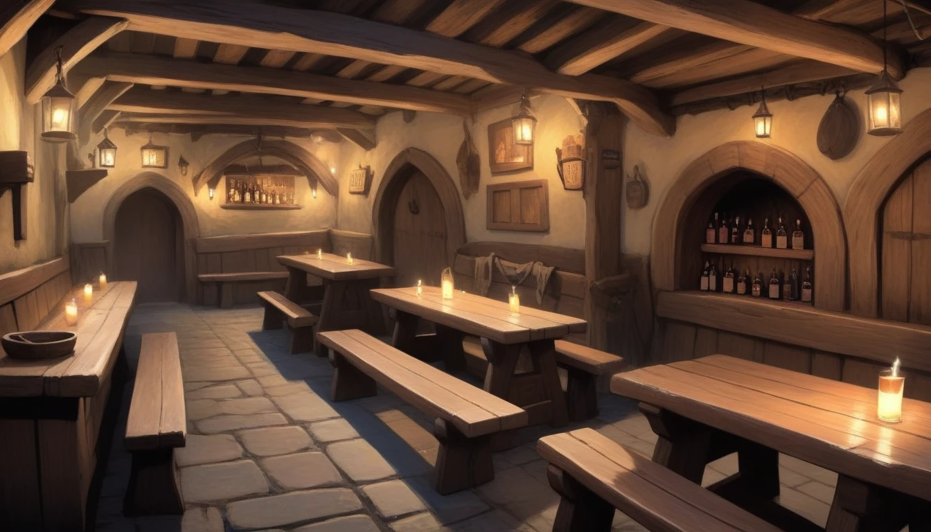 The Viking pub, bathed in torchlight, echoes with the scent of mead and wood, its rugged benches and tables telling tales of ancient feasts and battles. only one man sits at the far end of the pub.