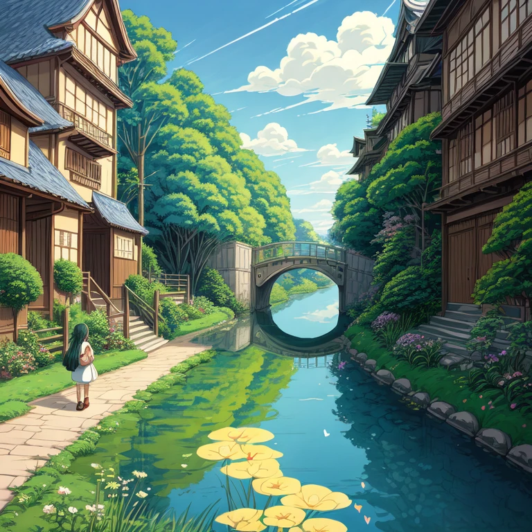 best quality,(masterpiece:1,2),highres,original,perfect lighting,extremely detailed wallpaper,(extremely detailed CG:1.2),Japanese manga style,Studio Ghibli,Hayao Miyazaki style,high saturation,Rich details,A girl carrying a bag walking down the street, (best quality:1.3), (high resolution:1), (detailed:1.3), (excellent:1.3), (perfect:1.3), (perfection:1.3), (Roll cover art:0), (illustration:1.3), Studio Ghibli's artwork