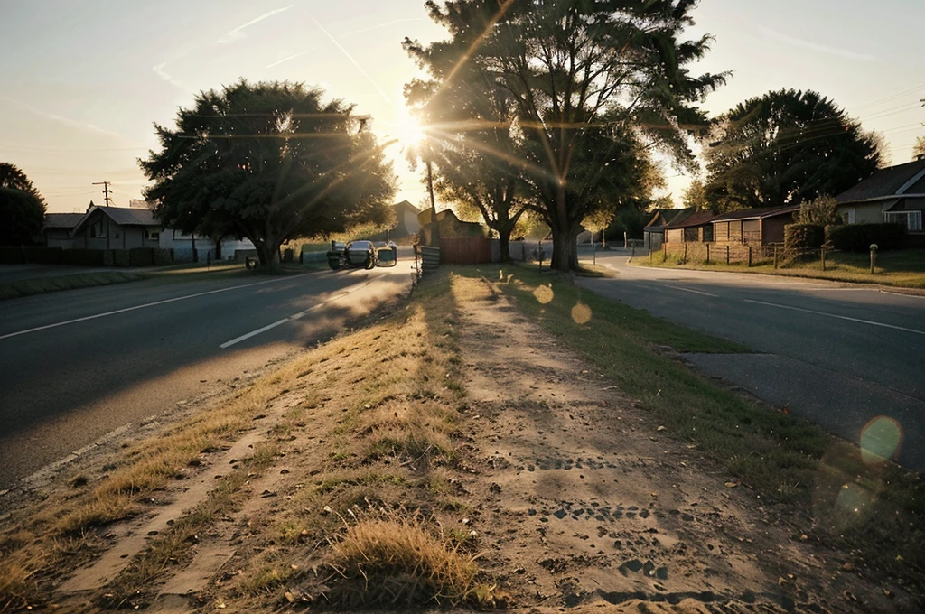 there is a bike parked on the side of the road, bicycle in background, bicycle, bicycles, perfect detail, taken at golden hour, morning golden hour, crisp details, beautiful sunny day, portrait shot, summer morning light, sun is shining, perfect crisp sunlight, environmental shot, evening at dusk, hard morning light, mixed art, the sun is shining