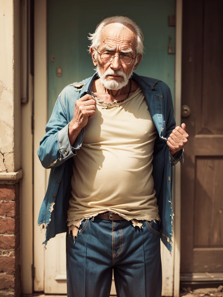 Old man in torn clothes 