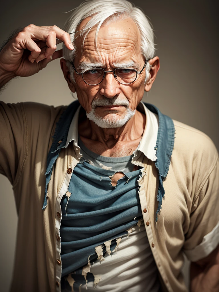 Old man in torn clothes