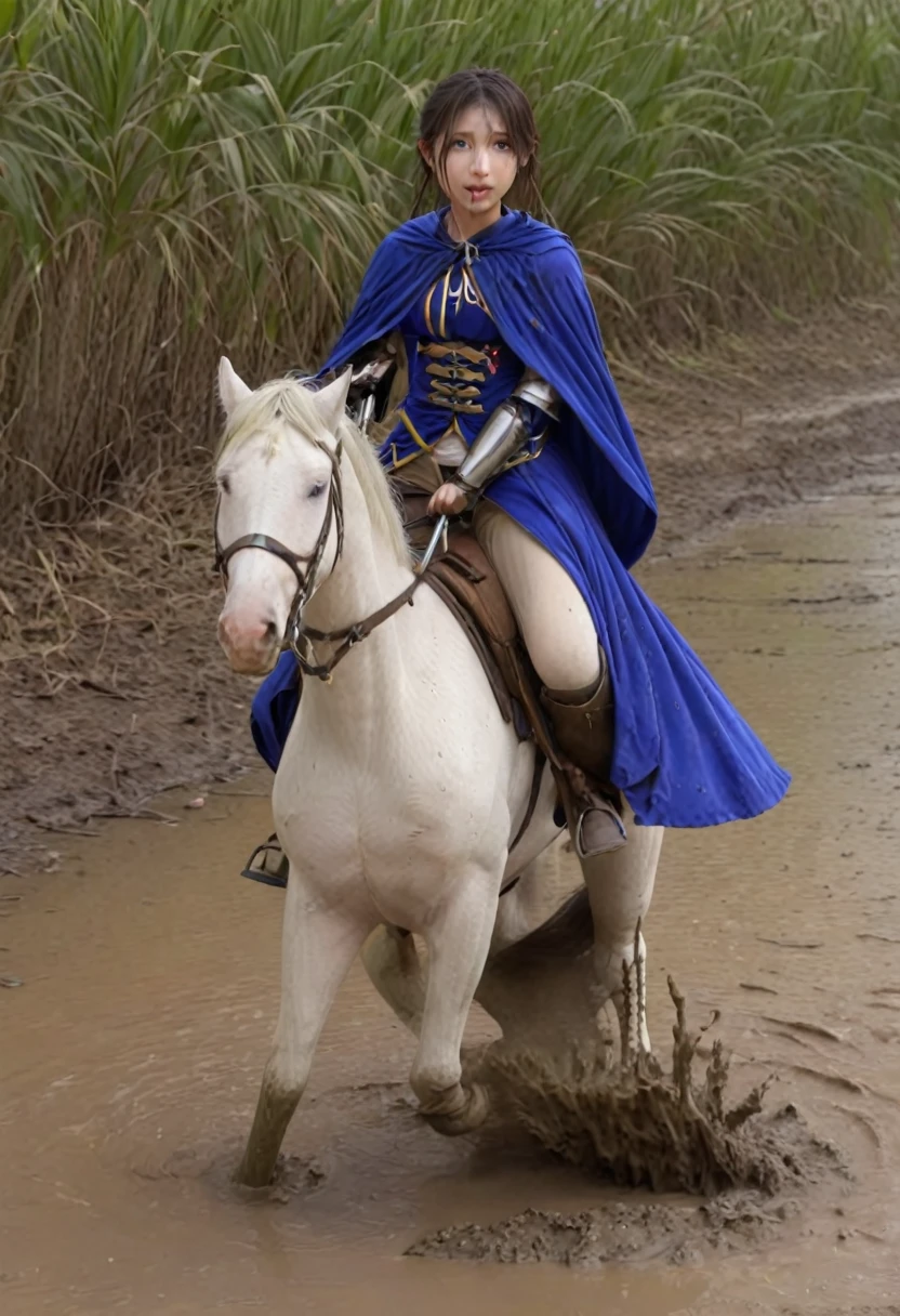 stuck in mud,(((masterpiece))),(((Highest quality))),((Tabletop:1.4, Highest quality)), (Realな写真:1.4), in the muddy river,dirty swamp,white horse ridden by girl meet with an accident that it fall over sticky swamp,Sweaty girl,
((1 cute girl knight)),rodeo,horse standing,Surprised face,stumble,aggressive,slouch,horse standing, prancing horse in pitfall,cute,Napoléon horse sliped in pitfall,in the pitfall,Uplifting,Knight Princess,
(超High resolution:1.2),, wonderful, Very detailed CG Unity 8k wallpaper, Very detailed, High resolution,fat horse ridden by japanese girl,Double,Royal blue armor and short cloak,Soaking in the swamp,Mud Splash,
Soft Light, Beautiful detailed girl, Droopy eyes,Very detailedな目と顔, Beautiful and exquisite nose, Beautiful and exquisite,  horse ridden by a girl can't stand up because its drowned in the sticky muddy pitfall:10.0 ,Displeased face:4.0,Real,Stir,Anatomically correct,action horse riding scene while struggle fighting