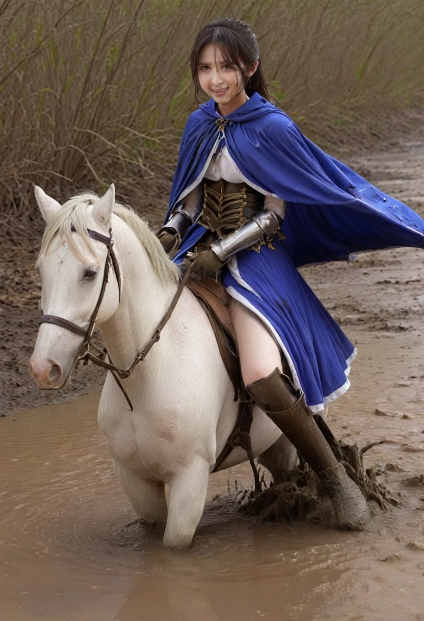 stuck in mud,(((masterpiece))),(((Highest quality))),((Tabletop:1.4, Highest quality)), (Realな写真:1.4), in the muddy river,dirty swamp,white horse ridden by girl meet with an accident that it fall over sticky swamp,Sweaty girl,
((1 cute girl knight)),rodeo,horse standing,Surprised face,stumble,aggressive,slouch,horse standing, prancing horse in pitfall,cute,Napoléon horse sliped in pitfall,in the pitfall,Uplifting,Knight Princess,
(超High resolution:1.2),, wonderful, Very detailed CG Unity 8k wallpaper, Very detailed, High resolution,fat horse ridden by japanese girl,Double,Royal blue armor and short cloak,Soaking in the swamp,Mud Splash,
Soft Light, Beautiful detailed girl, Droopy eyes,Very detailedな目と顔, Beautiful and exquisite nose, Beautiful and exquisite,  horse ridden by a girl can't stand up because its drowned in the sticky muddy pitfall:10.0 ,Displeased face:4.0,Real,Stir,Anatomically correct,action horse riding scene while struggle fighting