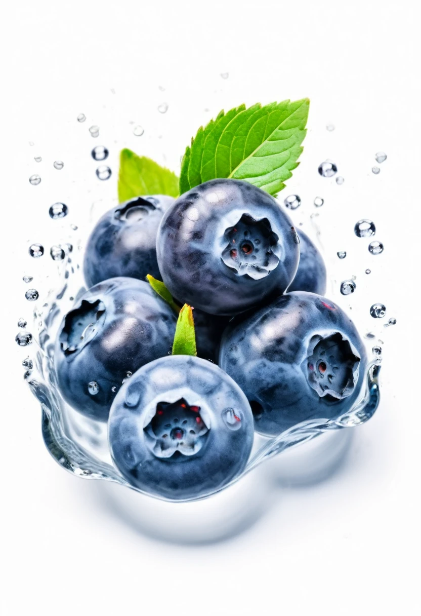 Bluberry fruit in water color, against solid white isolated color