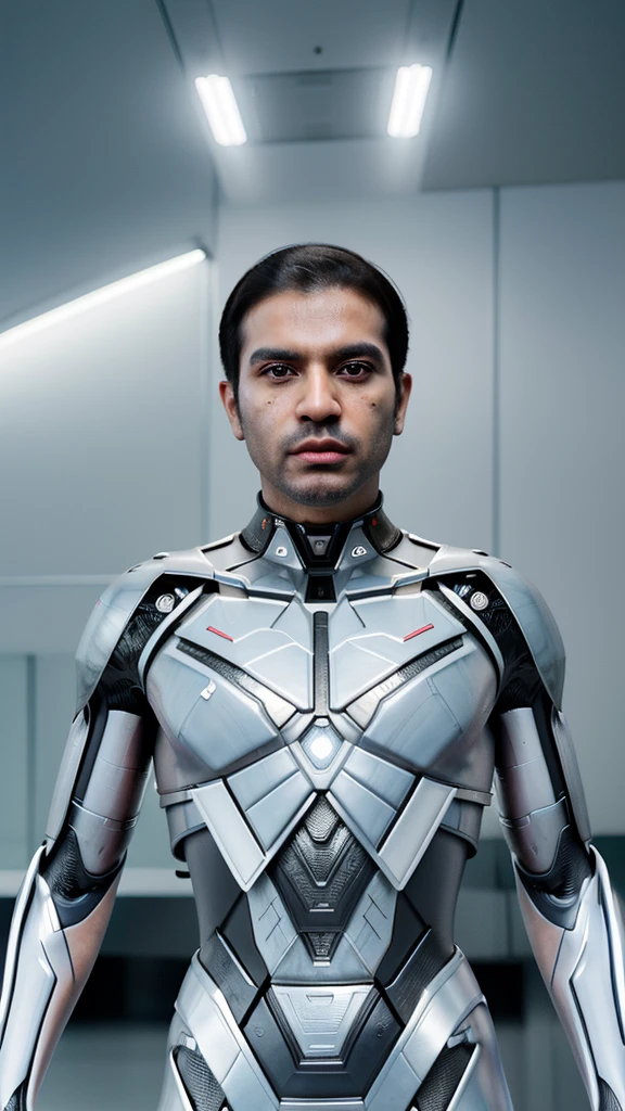 portrait hyper realistic  ,Design an AI superhero from brazil, a man wearing a modern costume inspired by local traditions and futuristic elements."Uhd