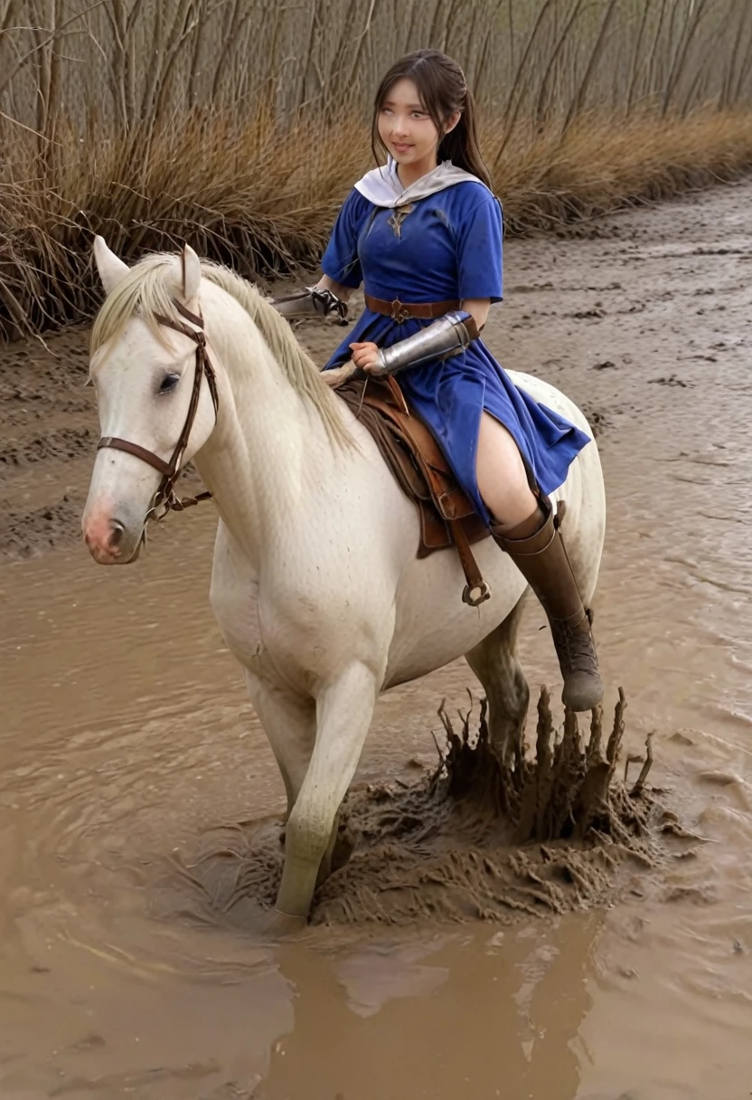 Anatomically correct構図,stuck in mud,(((masterpiece))),(((Highest quality))),((Tabletop:1.4, Highest quality)), (Realな写真:1.4), in the muddy river,dirty swamp,white horse ridden by girl meet with an accident that it fall over sticky swamp,Sweaty girl,
((1 cute girl knight)),rodeo,horse standing,Surprised face,stumble,aggressive,slouch,horse standing, prancing horse in pitfall,cute,Napoléon horse sliped in pitfall,in the pitfall,Uplifting,Knight Princess,
(超High resolution:1.2),, wonderful, Very detailed CG Unity 8k wallpaper, Very detailed, High resolution,fat horse ridden by japanese girl,Double,Royal blue armor and short cloak,Soaking in the swamp,Mud Splash,
Soft Light, Beautiful detailed girl, Droopy eyes,Very detailedな目と顔, Beautiful and exquisite nose, Beautiful and exquisite,  horse ridden by a girl can't stand up because its drowned in the sticky muddy pitfall:10.0 ,Displeased face:4.0,Real,Stir,Anatomically correct,action horse riding scene while struggle fighting