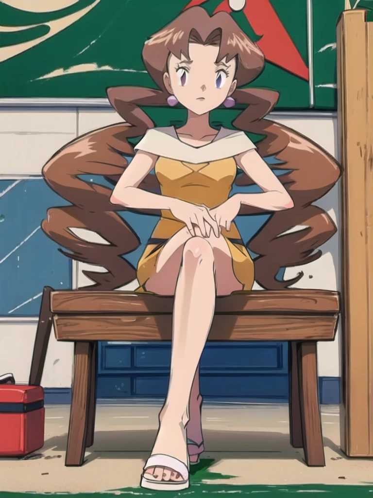 1girl, solo, sitting, looking_down, crossed_legs, crossed_arms, masterpiece, high quality, best quality, Caroline_(pokemon)