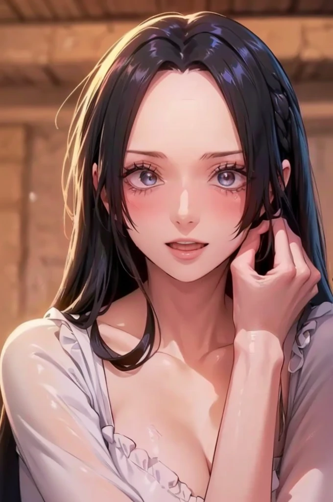 best quality, masterpiece, highly detailed,1girl, Boa Hancock, , (masterpiece:1.5), Detailed Photo, Smiling, Sexy, (8K, Best Quality: 1.4), (1girl), Beautiful Face, (anime realistic Face), (Black Hair, long Hair: 1.3), Beautiful Hairstyle, Realistic eyes, beautiful detail eyes, (white skin), beautiful skin, absurd, attractive, ultra high resolution, ultra realistic, high definition, golden ratio, (sexually aroused:1.5), Pinkish white skin, cool white light, sexy pose, Beautiful , white background, pink soft white light, Wear a black bodycon dress, (messy hair:1.5), (masturbate:1.5)