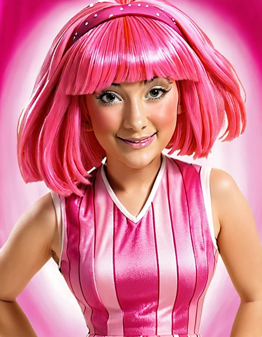 stephanie, lazy town, pink wig, stripped dress, realistic