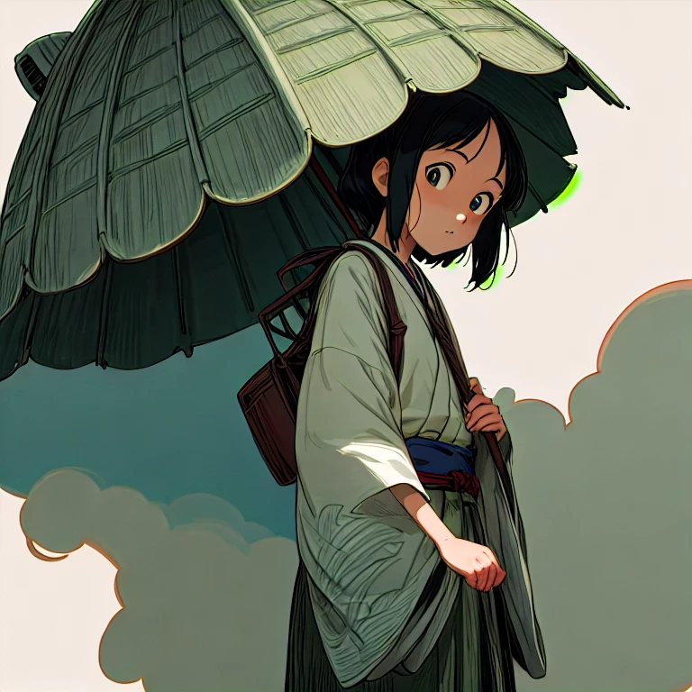 best quality,(masterpiece:1,2),highres,original,perfect lighting,extremely detailed wallpaper,(extremely detailed CG:1.2),Japanese manga style,Studio Ghibli,Hayao Miyazaki style,high saturation,Rich details,A girl carrying a bag walking down the street, (best quality:1.3), (high resolution:1), (detailed:1.3), (excellent:1.3), (perfect:1.3), (perfection:1.3), (Roll cover art:0), (illustration:1.3), Studio Ghibli's artwork