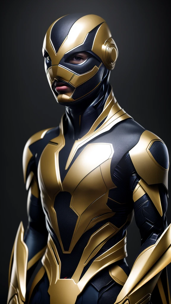 portrait hyper realistic ,Design an AI superhero from brazil, a man wearing a modern costume inspired by local traditions and futuristic elements."Uhd