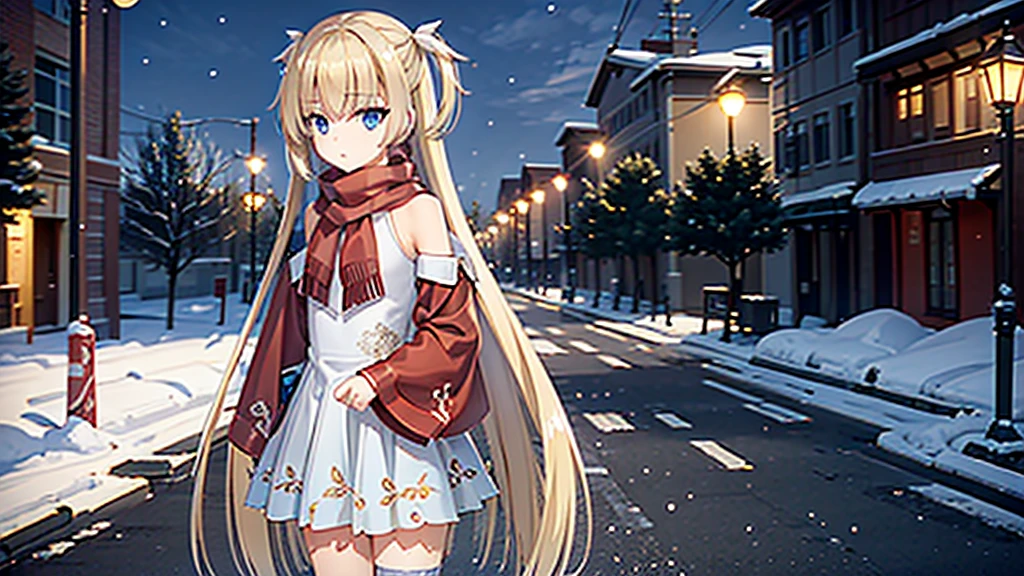 ((masterpiece)),(best quality),Official Art,Extremely detailed CG,Unity 8K wallpaper,Very detailed,Beautiful and delicate eyes,Extremely detailed face,1 girl,solitary,,(whole body:1.5),(small:1.3),,winter,Snowflakes fell in the sky,Light up the lights,Wish you a Happy New Year,Spring Festival,Wear a long red scarf,Red Jacket,Walking in the street,Celebrate in a warm atmosphere