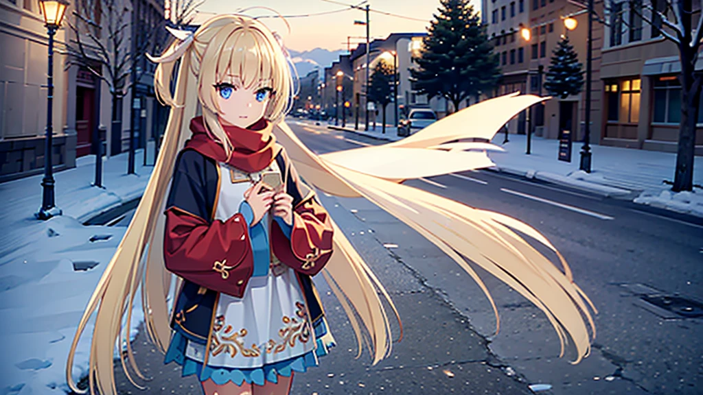 ((masterpiece)),(best quality),Official Art,Extremely detailed CG,Unity 8K wallpaper,Very detailed,Beautiful and delicate eyes,Extremely detailed face,1 girl,solitary,,(whole body:1.5),(small:1.3),,winter,Snowflakes fell in the sky,Light up the lights,Wish you a Happy New Year,Spring Festival,Wear a long red scarf,Red Jacket,Walking in the street,Celebrate in a warm atmosphere