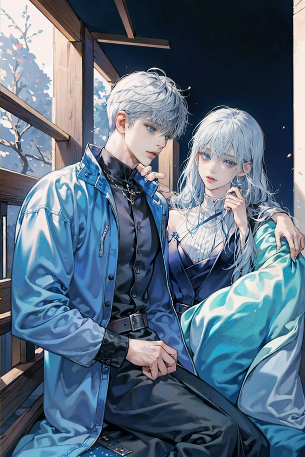 anime boy with black,blue and white hairs and blue eyes wearing a blue jacket, an anime drawing by Kamagurka, pixiv, auto-destructive art, anime visual of a cute boy, anime moe artstyle, anime style 4 k, detailed digital anime art, clean detailed anime art, cute anime boy, splash art anime , , anime style. 8k
