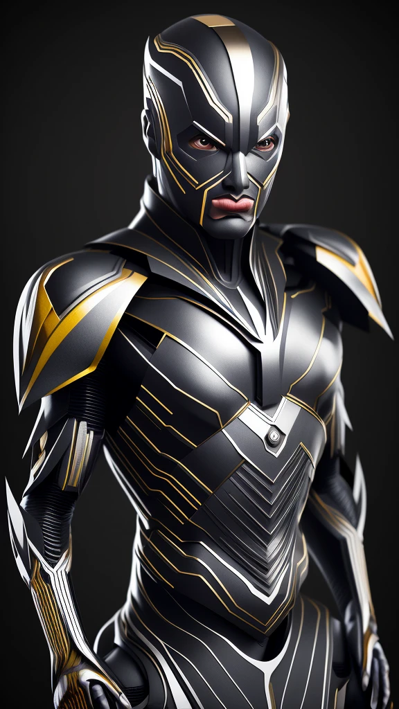 portrait hyper realistic  ,Design an AI superhero from indonesia, a man wearing a modern costume inspired by local traditions and futuristic elements."Uhd