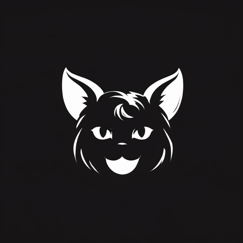 high quality logo, catgirl, cat ears, black background, simple background, animal ears, cobblestone letters background, dungeon theme, brand name: Waifu Dungeon