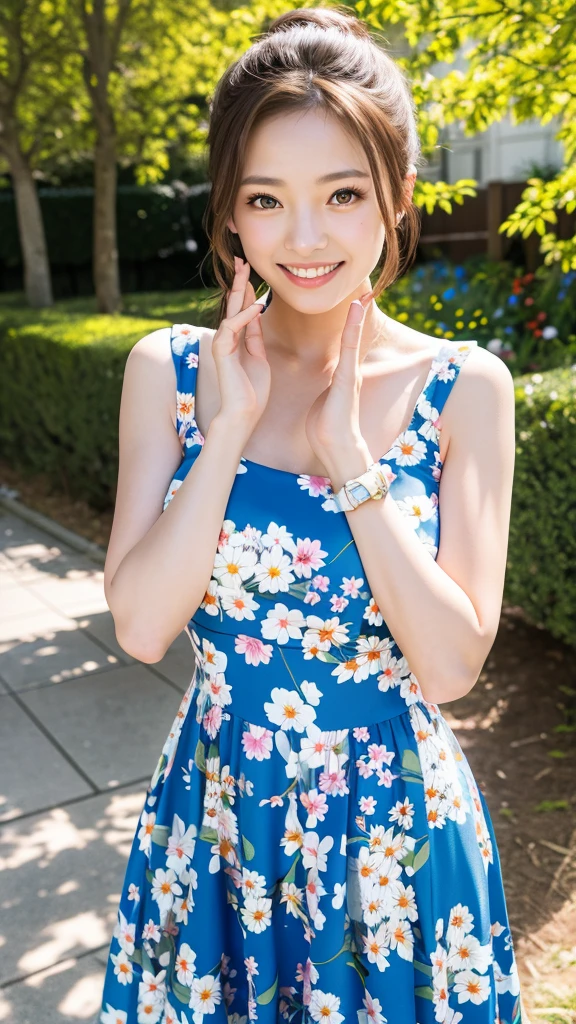 Highest quality,master piece,bloom,a girl, one girl,solo focus,,alone,full body,standing,posing,4K,8k,raw photo,Brown hair ponytail,watch,big beautiful eyes,Japanese women,23 years old,healthy,positive,bright,kind,Beautiful Skin,Fair skin,Highest quality,4K,8k,masterpiece,Young and beautiful,Attractive woman,Dcup Bust、An innocent smile、smile、teeth、The background is a park、Beautiful nature、blue sky、The sun is dazzling、Floral dress(1:３)、one girl、Accurate hands、Accurate legs、Detailed hands and fingers、Anatomically correct body、one girl,one girl,very nice lady,one girl
