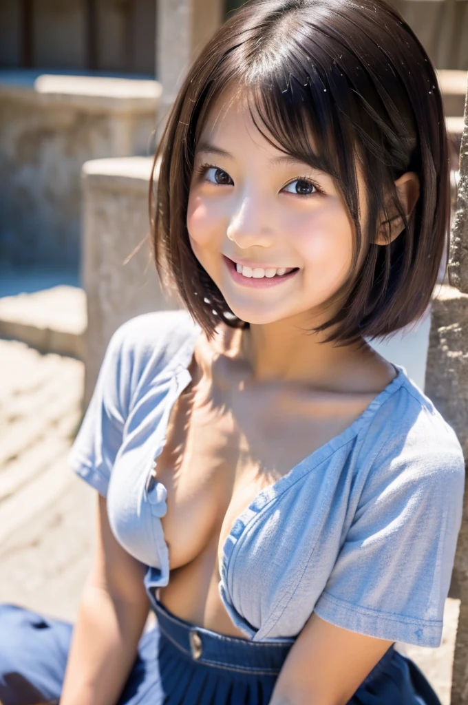 Japanese ),((beautiful girl)),cleavage,An expression that imagines something pleasant:1.2,(perfect body beauty:1.2),((perfect body)),(shy smile),beautiful teeth,