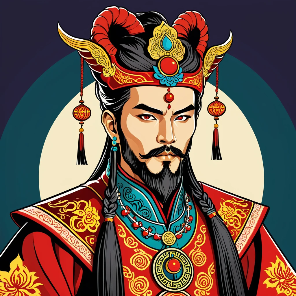 hungarian warlock in chinese folk outfit, vector graphics, strong contours
