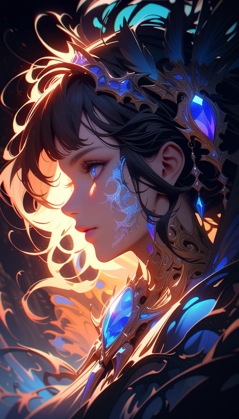 D&D style portrait, fantasy, digital art, gorgeous Female Elemental, Gem-studded, High Contrast, detailed face, dynamic dramatic beautiful full taking, epic, fine artistic composition, magical, aesthetic, rich deep colors, advanced cinematic perfect light, highly contrasted, illustrious, sunny, highly color focused, flowing